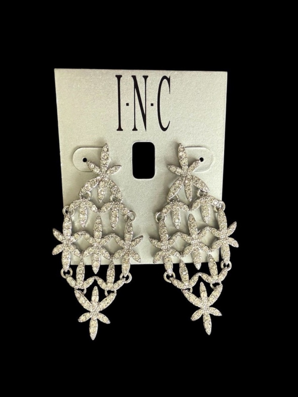 INC International Concepts Silver Rhinestone Floral Crystal Chandelier Earrings⁠